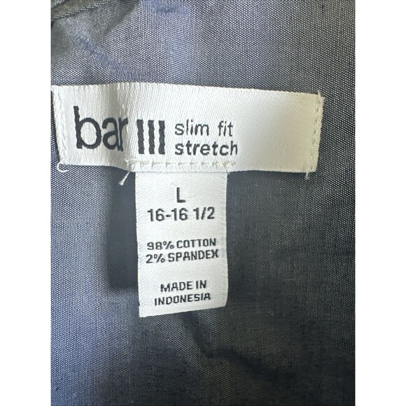 Bar III Men's Slim Fit Stretch Chambray Long Sleeve Dress Shirt Indigo Blue L - Picture 7 of 8